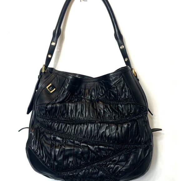 Burberry Black Lambskin Leather Pleated Hobo Bag Gold Hardware Detachable Strap - Picture 5 of 16